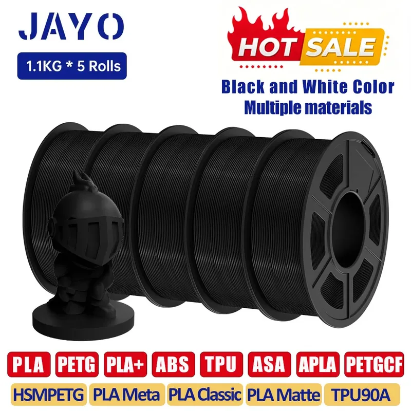 Filamento per Stampante 3D JAYO PLA/PETG/PLA Plus/ABS/PLA Opaco/PLA Classico/TPU/PETGCF/ASA, Set di 5 Rotoli, 1.75MM, Materiali per Stampa 3D