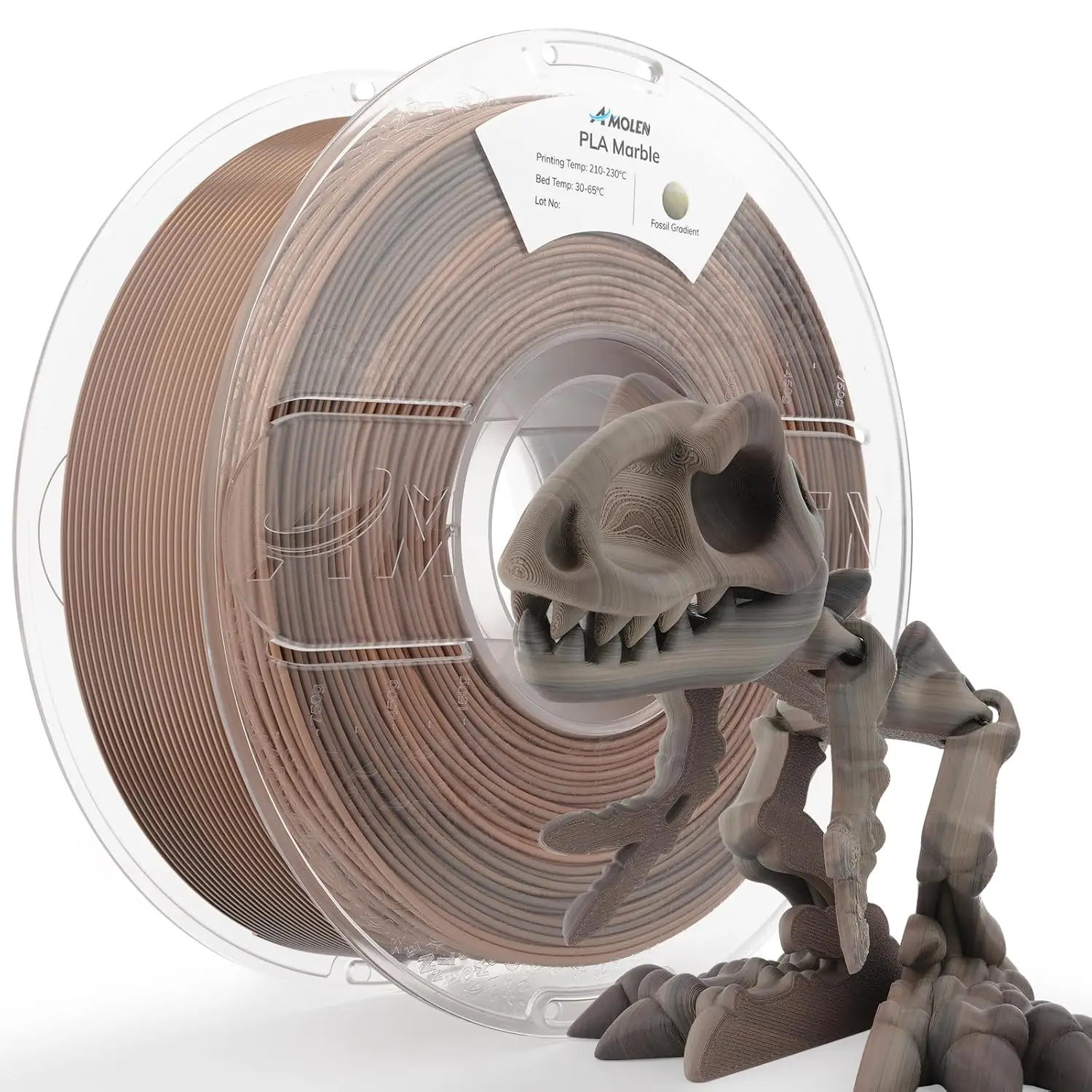 Filamento PLA per Stampante 3D Effetto Pietra Sfumata Fossil, 1.75mm, Alta Precisione +/-0.02mm, Finitura Opaca, Bobina da 1kg