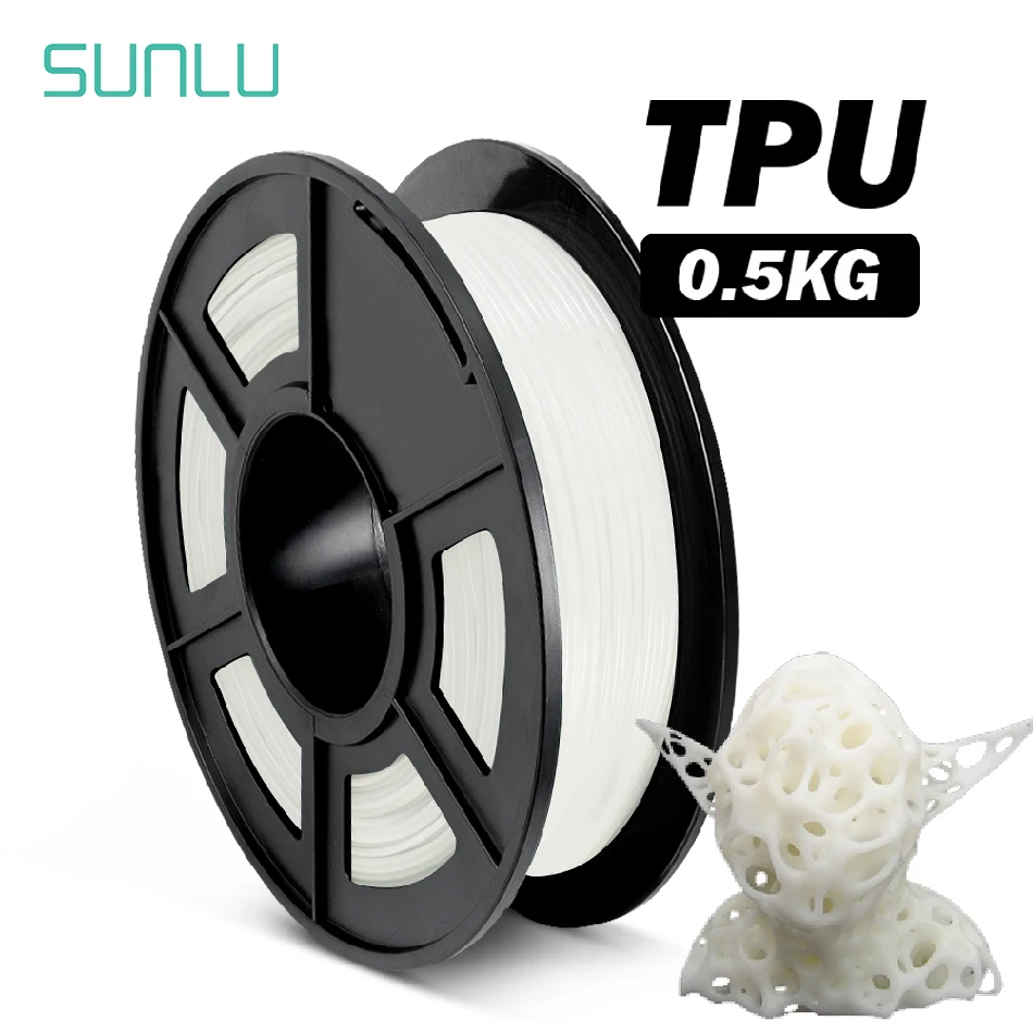 SUNLU 95A TPU 0.5KG Filamento per stampa 3D 1.75MM Senza intasamento Nessuna bolla Forte flessibilità Stampe morbide Elevata resilienza