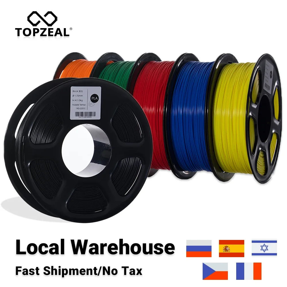 TOPZEAL Filamento per stampante 3D PLA/ABS/PETG/TPU/nylon di alta qualità Bobina da 1,75 mm e campione da 10 M * 10 colori per materiali di stampa 3D