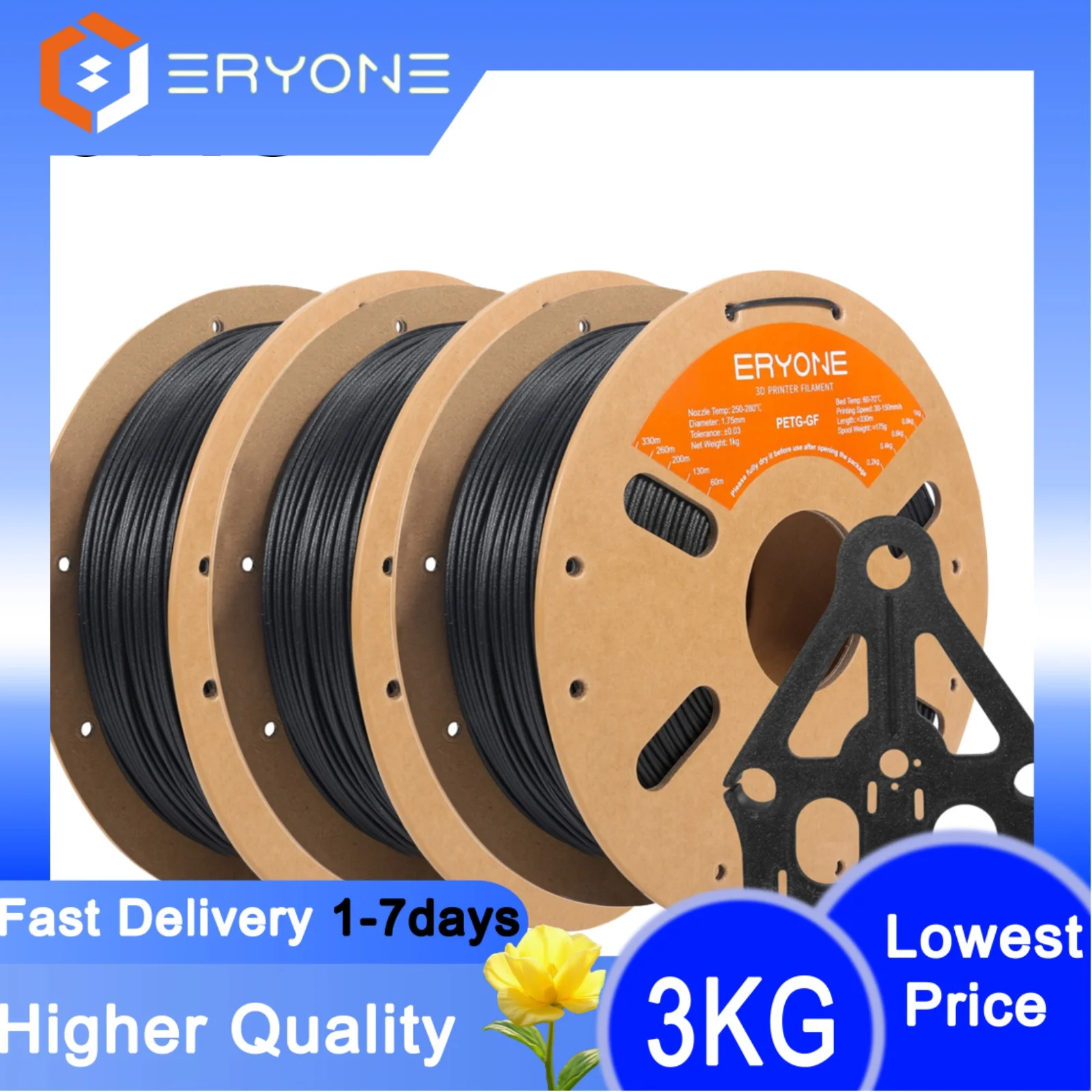 ERYONE Filamento PETG in Fibra di Vetro 3KG 1.75mm +/- 0.03mm, Filamento per Stampa 3D PETG GF 3kg