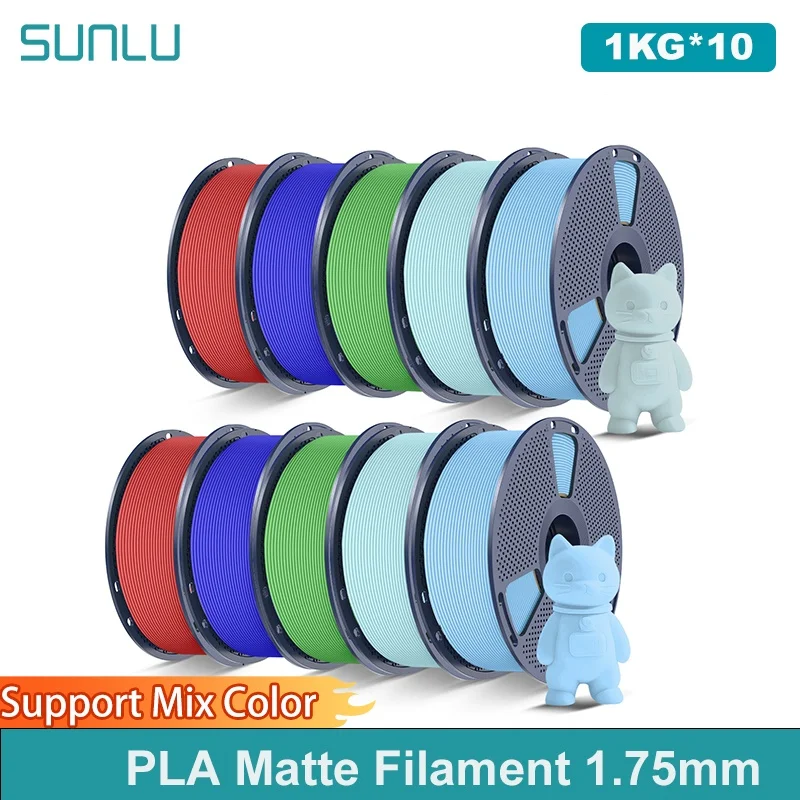 SUNLU 10 rotoli di filamento opaco PLA 1,75 mm bobina da 1 kg (2,2 libbre) finitura opaca liscia filamento ordinato avvolto adatto alla maggior parte delle stampanti FDM