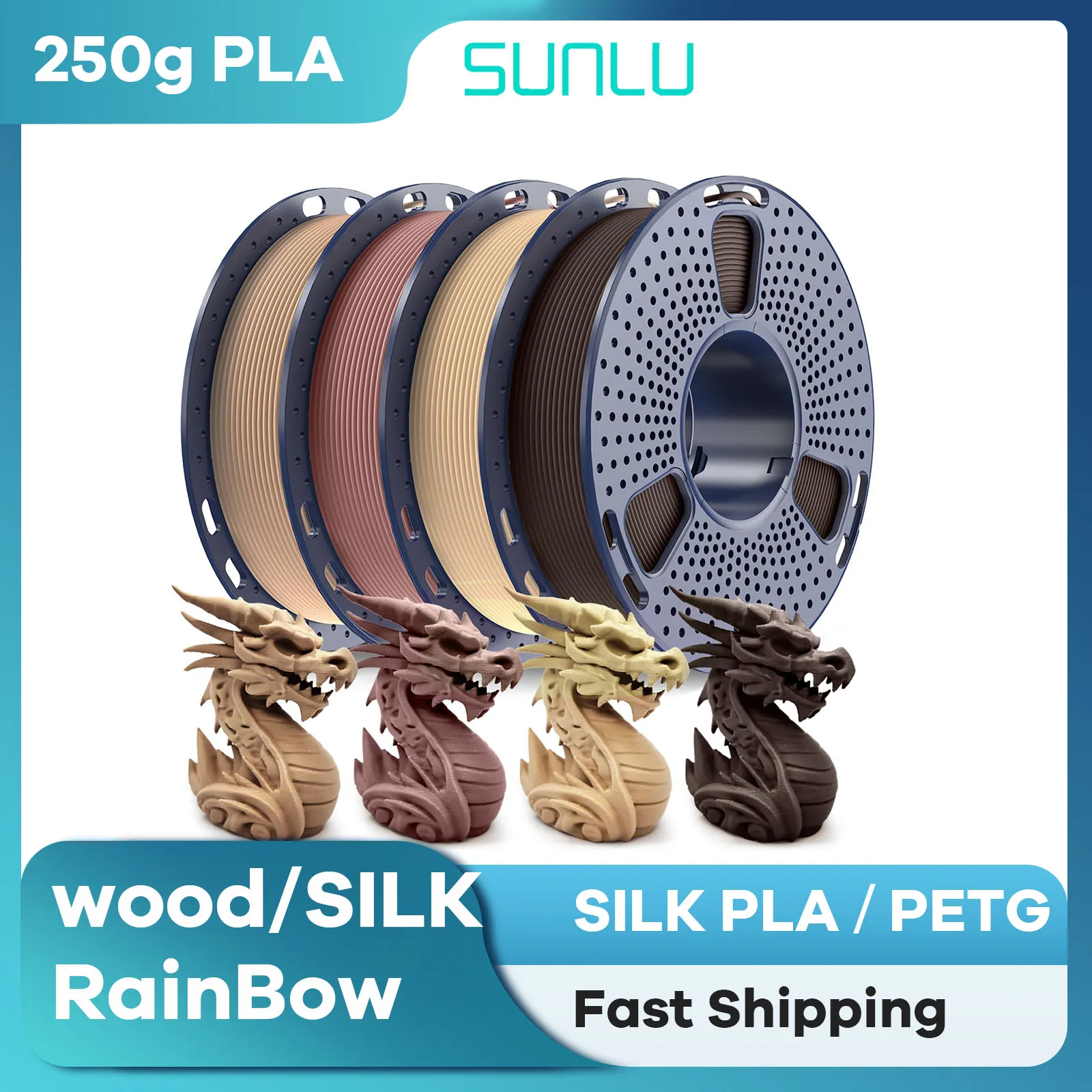 SUNLU Filamento SETA PLA/PLA/PETG/WOOD/SETA Filamento arcobaleno 250g 500g 1,75mm colore misto Filamento di legno