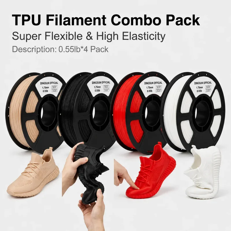 Filamento TPU Flessibile 95A per Stampante 3D, 1.75mm, Alta Elasticità, Durevole, Bobina da 200g 250g 500g 1kg, Compatibile con la Maggior Parte delle Stampanti 3D FDM
