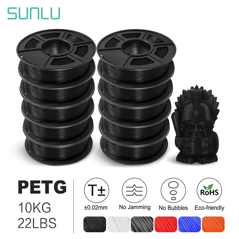 SUNLU Filamento 3D PETG 10KG (22 libbre) 1.75mm per Stampante 3D, Ottima Resistenza ad Acidi e Alcali, Alta Trasparenza