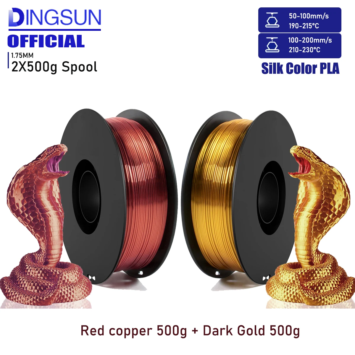 Filamento per stampante 3D, filamento Pla in seta oro/rame rosso, bobina da 0,5 kg (1,1 libbre), precisione dimensione 1,75 mm +/- 0,03 mm, stampa 3D F