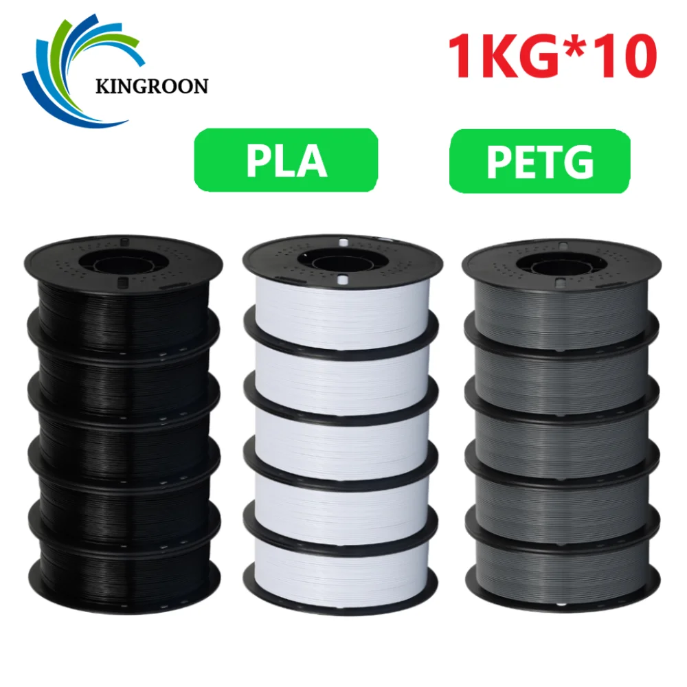 KINGROON Filamento PLA/PETG 10KG 1.75mm Nero Bianco Grigio per Stampante 3D Senza Bolle 10 Rotoli Vendita all'Ingrosso