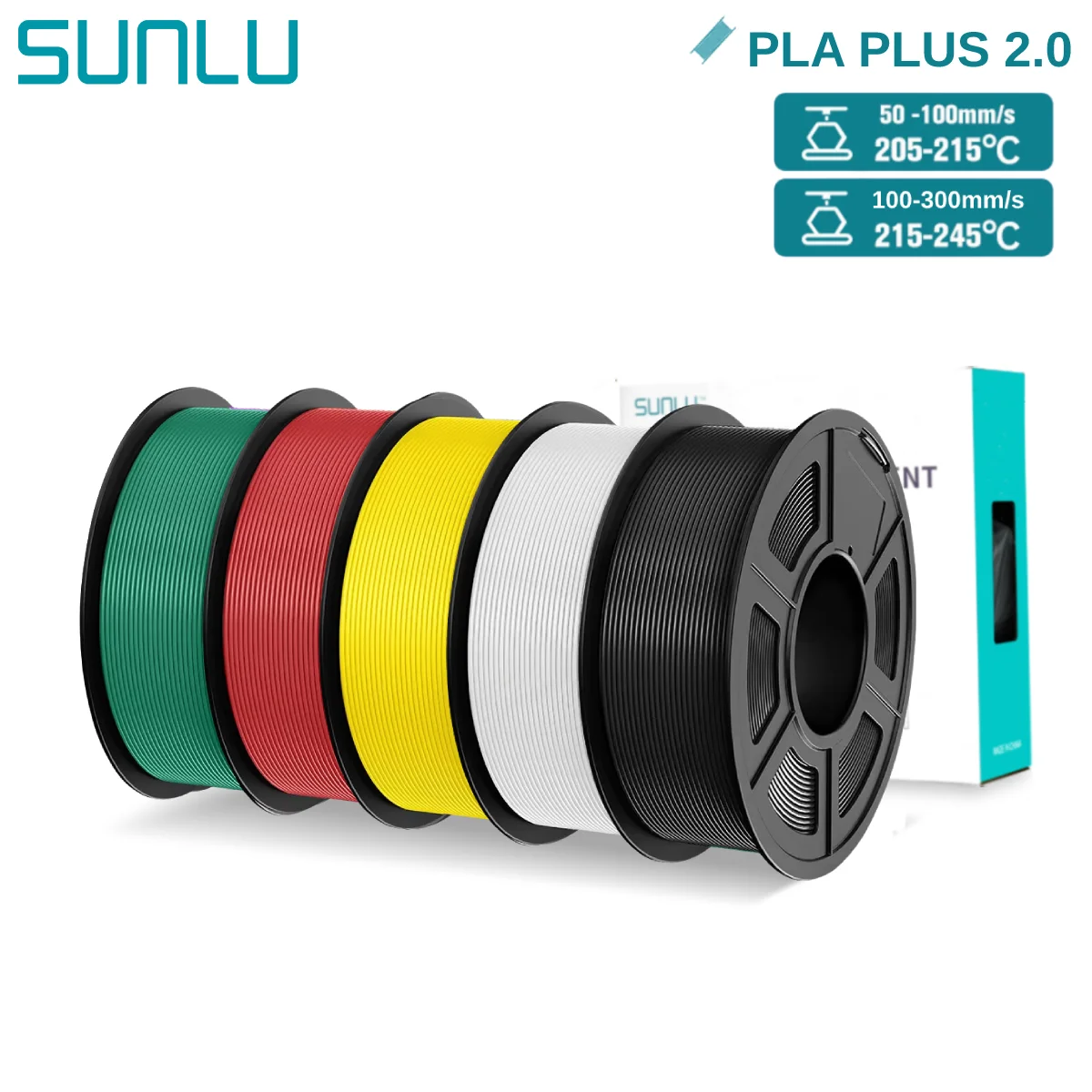 SUNLU PLA + 2.0 Filamento 3D 5KG PLA PLUS Aggiornamento 1,75mm Bobina di filamenti 3D colorati ben avvolti per materiali di stampa 3D FDM