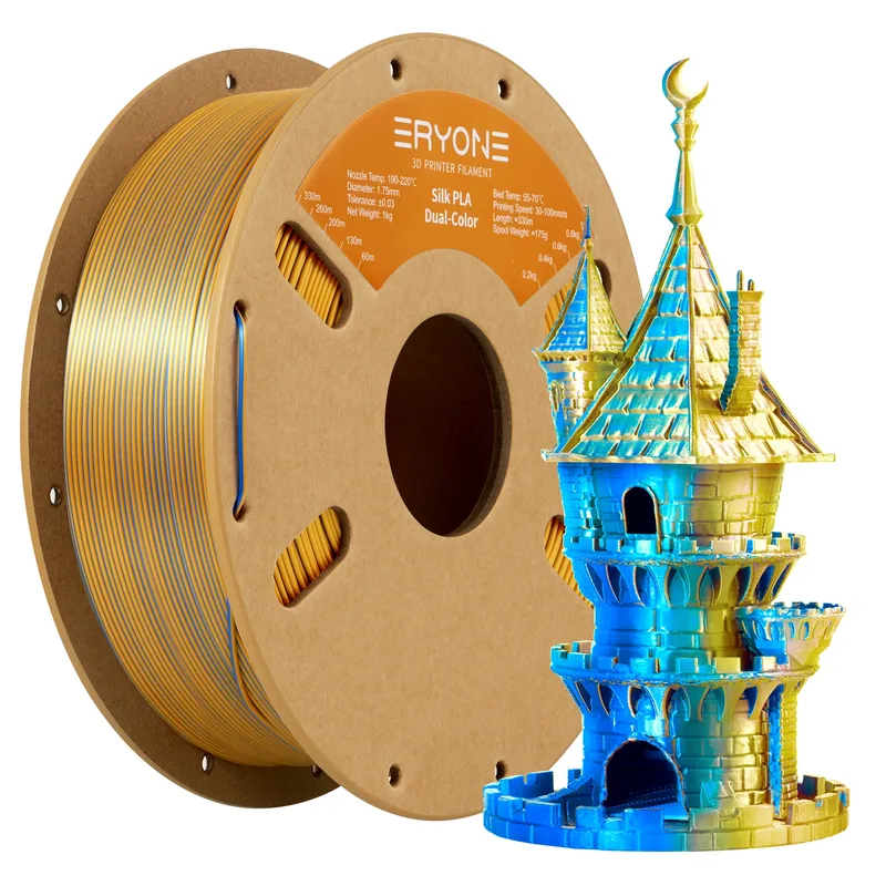 ERYONE Filamento per Stampante 3D PLA Bicolore Effetto Seta 1KG, Serie 1.75mm, Coestrusione Bicolore Finitura Lucida Setosa, Bobina da 1kg