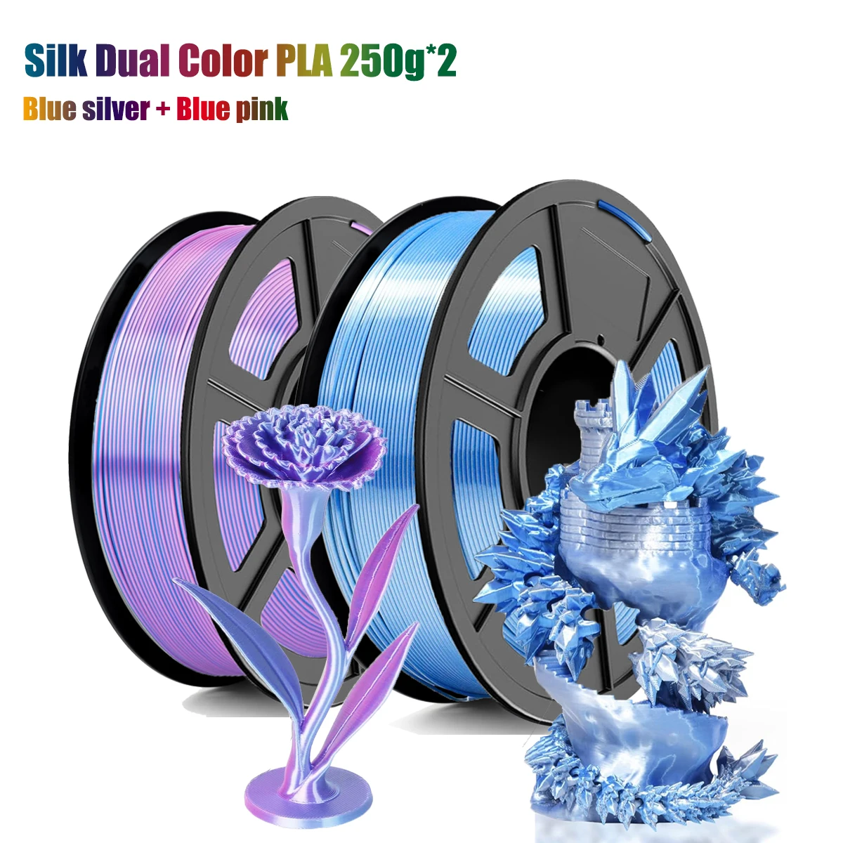 Filamento PLA Bicolore Effetto Seta 1.75mm 200g/250g/500g/1000g Bobina Consumabile per Stampante 3D ad Alta Precisione