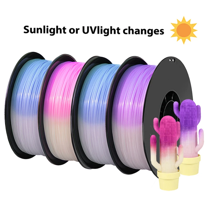 Filamento per Stampante 3D PLA da 1,75mm, da Bianco a Rosa, Cambia Colore con la Luce, Materiale per Stampa 3D da Bianco a Giallo Blu, 1Kg 250g 500g