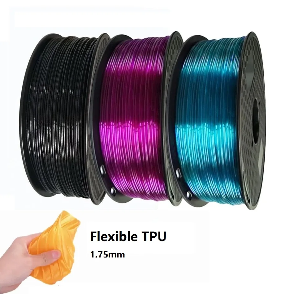 Filamento per stampante 3D ad alta velocità TPU flessibile 1,75 mm 1 kg 250 g Filamento arcobaleno Glow in the Dark Filamento trasparente TPU trasparente morbido