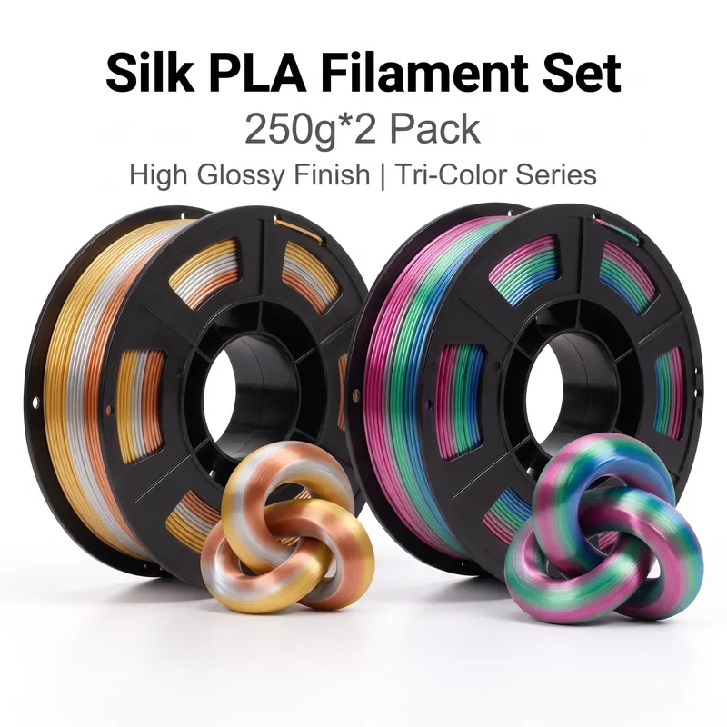 Filamento per Stampante 3D in PLA Seta 1.75mm ±0.03mm Tolleranza Rosso Rosa Verde Blu Tricolore Coestruso Bobina 200g/250g/500g/1000g