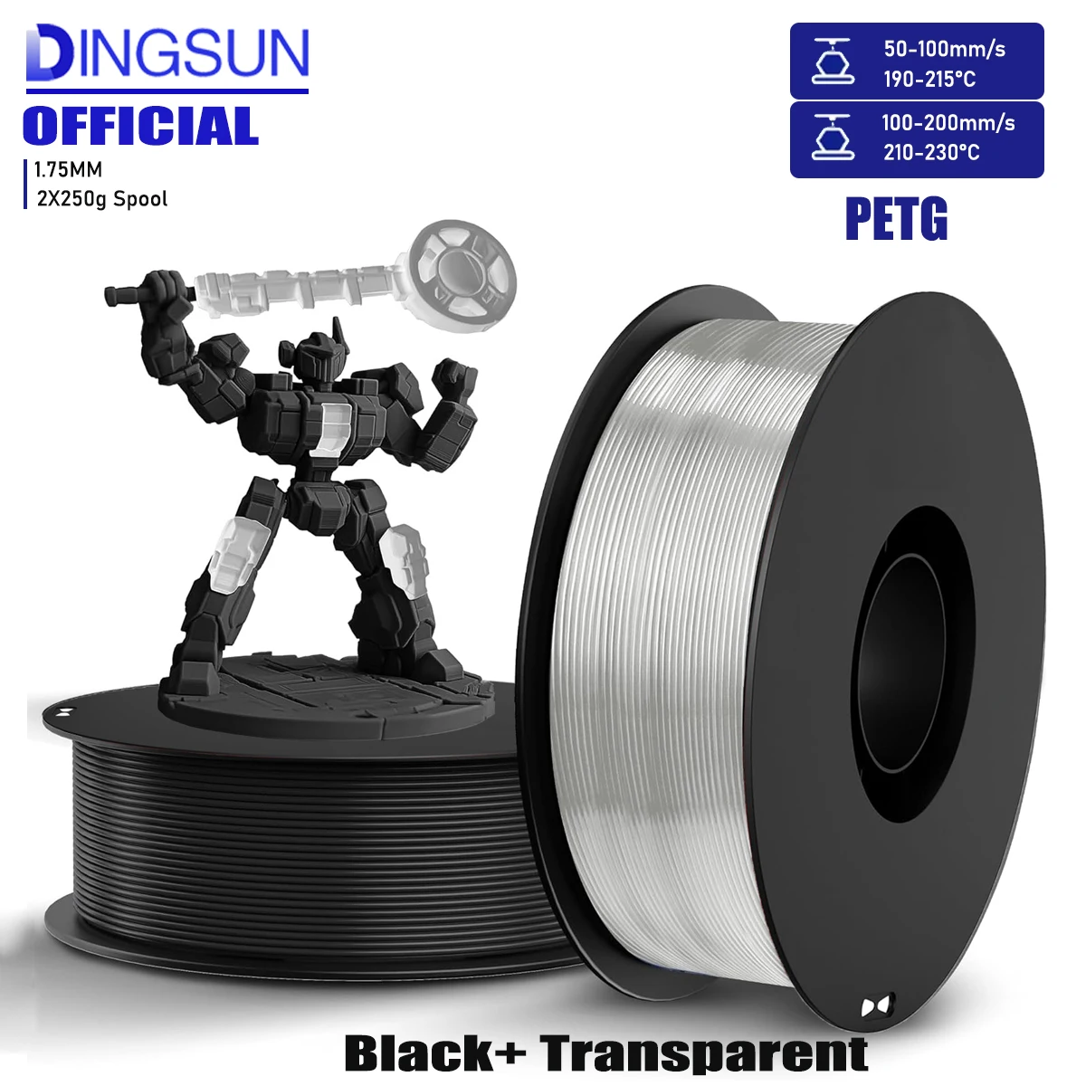 Pacchetto di filamenti PETG da 1,75 mm, filamento per stampante 3D, precisione dimensionale +/- 0,02 mm, bobina da 250 g/500 g/1 kg