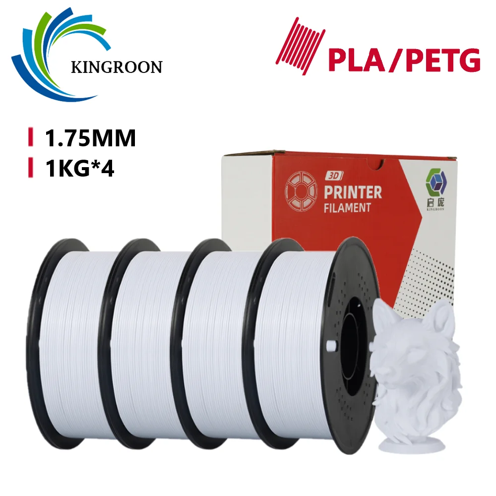 Filamento KINGROON 4KG PLA/PETG 1.75mm Bobina da 1kg per Stampante 3D, Filamento Avvolto Ordinatamente, Compatibile con la Maggior Parte delle Stampanti FDM, Spedizione Rapida