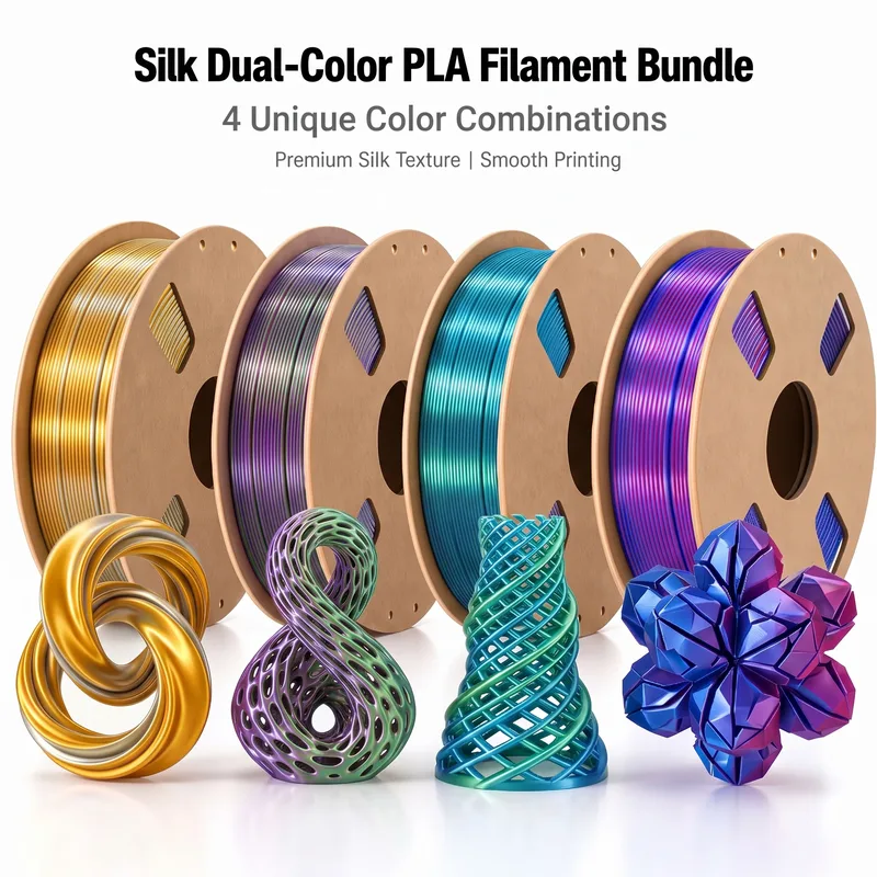 Filamento PLA in Seta Bicolore 1,75mm Oro-Argento Verde-Viola Blu-Verde Blu-Rosso Opzionale Bobina da 200g-1kg per Stampa 3D FDM