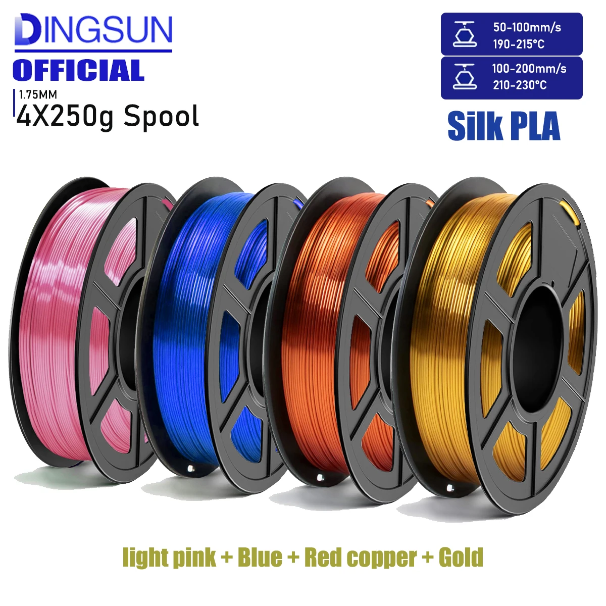 Filamento per Stampante 3D, PLA+ Seta Multicolore 1.75mm, Confezionato Singolarmente Sottovuoto, Bobina da 200g/250g/500g/1000g