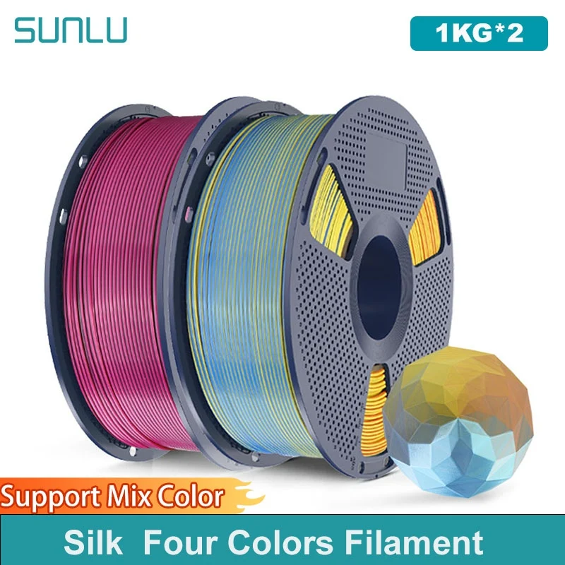 SUNLU 2KG Seta PLA Plus Filamento a quattro colori 1KG 1,75mm Pla + Rabinbow Quattro colori Filamento 3D avvolto ordinato per stampante 3D