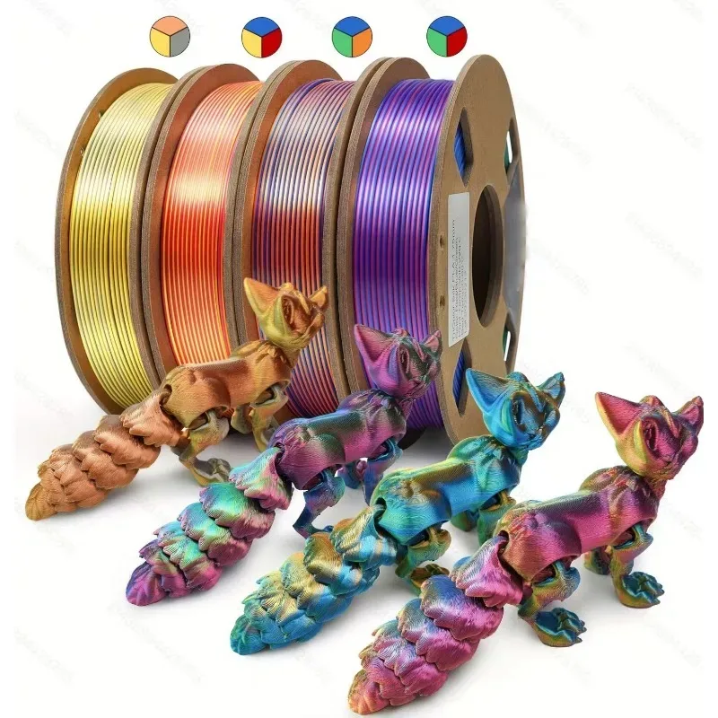 Filamento per Stampante 3D PLA Silk Bicolore 250g 1.75mm, Rotolo di Materiale Metallico Lucido e Liscio Compatibile con Stampanti Topzhu Creative