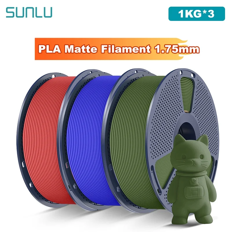 SUNLU 3KG PLA Matte Filamento per stampante 3D Bobina da 1,75 mm 1000 g (2,2 libbre) Filamento prelavato senza nodi Adatto alla maggior parte delle stampanti FDM