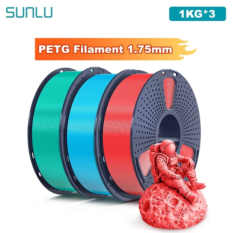 SUNLU 3KG PETG/Filamento per stampante 3D trasparente Bobina da 1,75 mm 1000 g (2,2 libbre) Filamento prelavato senza nodi Adatto alla maggior parte delle stampanti FDM