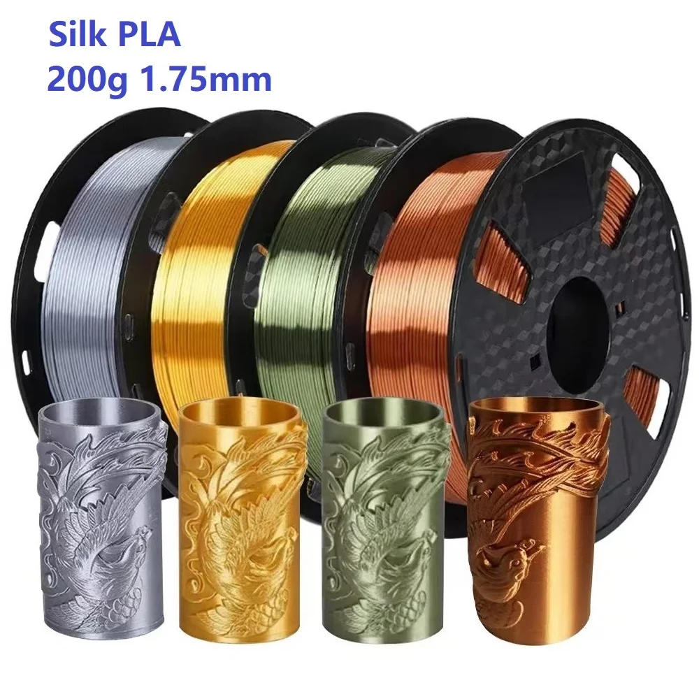 200G Filamento di Seta PLA 1.75mm FDM Stampante 3D Materiale plastico Filamento lucido Liscio PLA Oro Argento Bronzo Rame Confezione sottovuoto