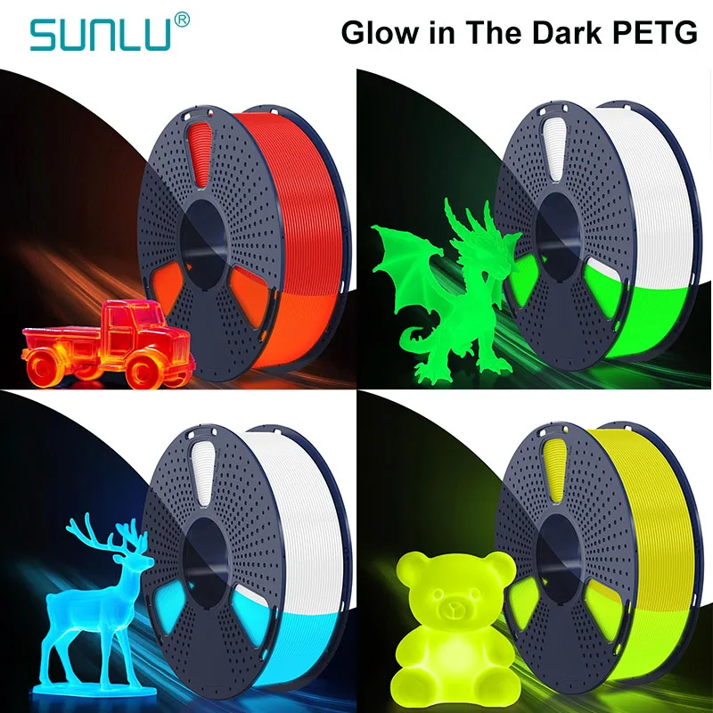 SUNLU Filamento PETG che si illumina al buio Filamento PETG luminoso ben avvolto 1,75 mm +/- 0,02 mm Filamento da 1 kg adatto alla maggior parte delle stampanti 3D FDM