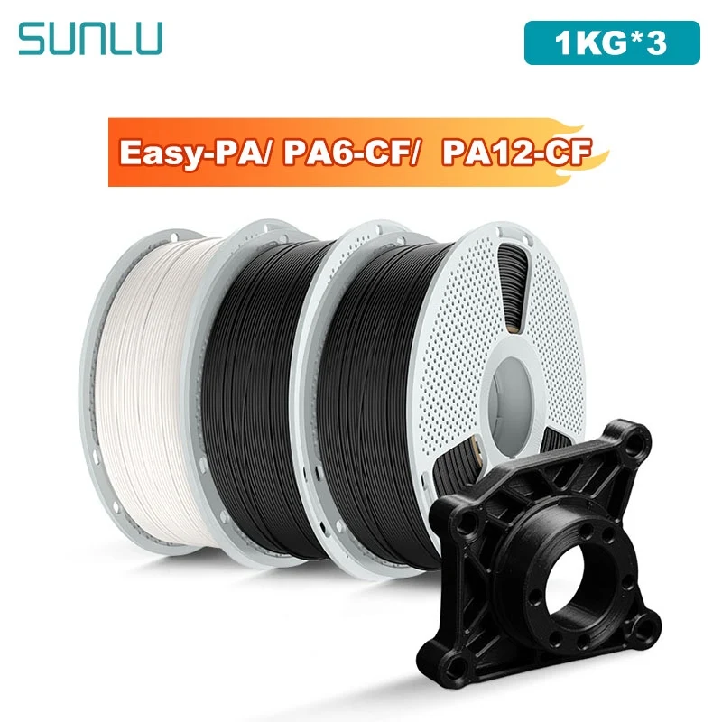 SUNLU 3KG Filamento Easy-PA/PA6-CF/PA12-CF 1,75mm Bobina da 1KG Filamento di nylon strutturato in fibra di carbonio per parti industriali e stampante 3D