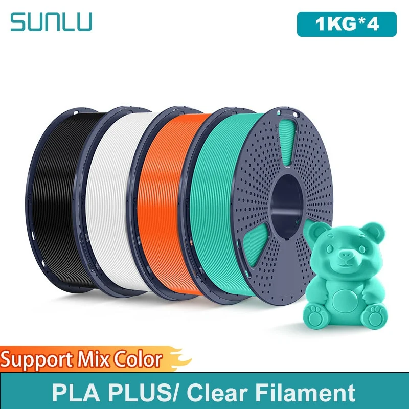 SUNLU 4KG PLA PLUS/Filamento trasparente Bobina da 1,75 mm 1000 g (2,2 libbre) Filamento ordinato ad alta tenacità adatto alla maggior parte delle stampanti FDM