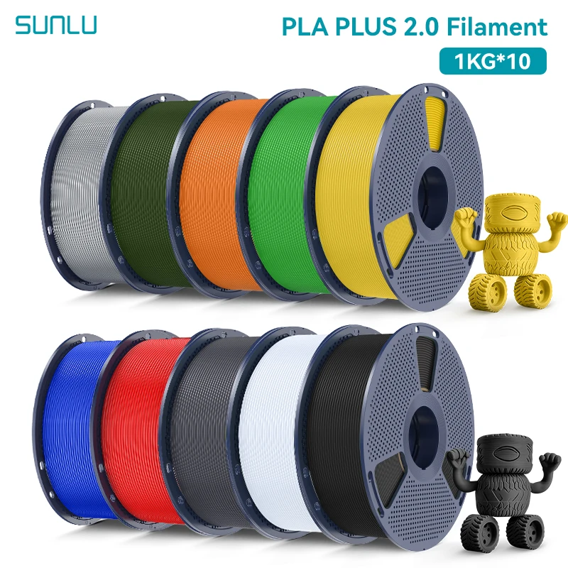SUNLU 10KG PLA Plus 2.0 Filamento 3D 1.75mm Neatamente ferito Più forte Robusto Multicolor Aggiornamento Plastica PLA + Filamento stampante 3D