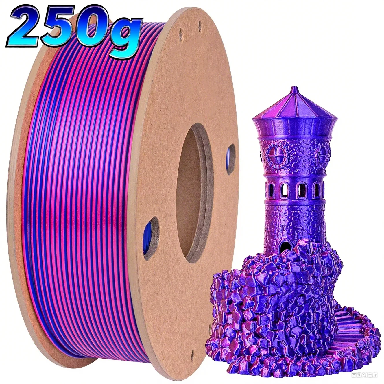 250 g di filamento di seta PLA 2 colori in 1 filamento di stampa 3D 1,75 mm PLA filamento stampante 3D adatta la maggior parte delle stampanti FDM, rosa rosso blu scuro