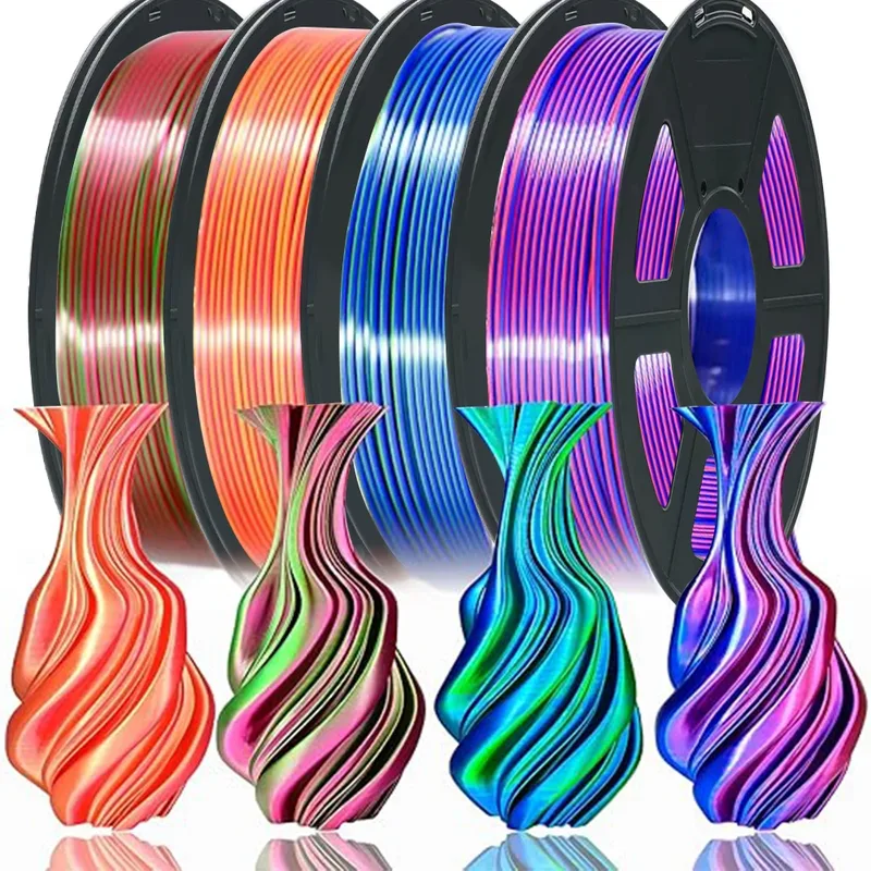 Filamento per stampante 3D in seta PLA da 200G Filamento da 1,75 mm Doppio colore PLA Arcobaleno Filamento PLA Gradiente Filamento tricolore Cambia colore