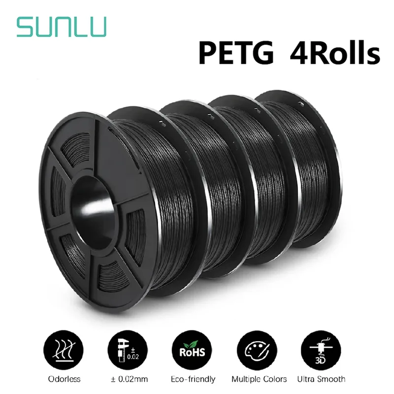 SUNLU 4 Rotoli di Filamento PETG 1KG Stampante 3D 1.75MM Non Tossico Buona Tenacità Biodegradabile PLA PLAplus SETA Senza Bolle 0.5KG TPU