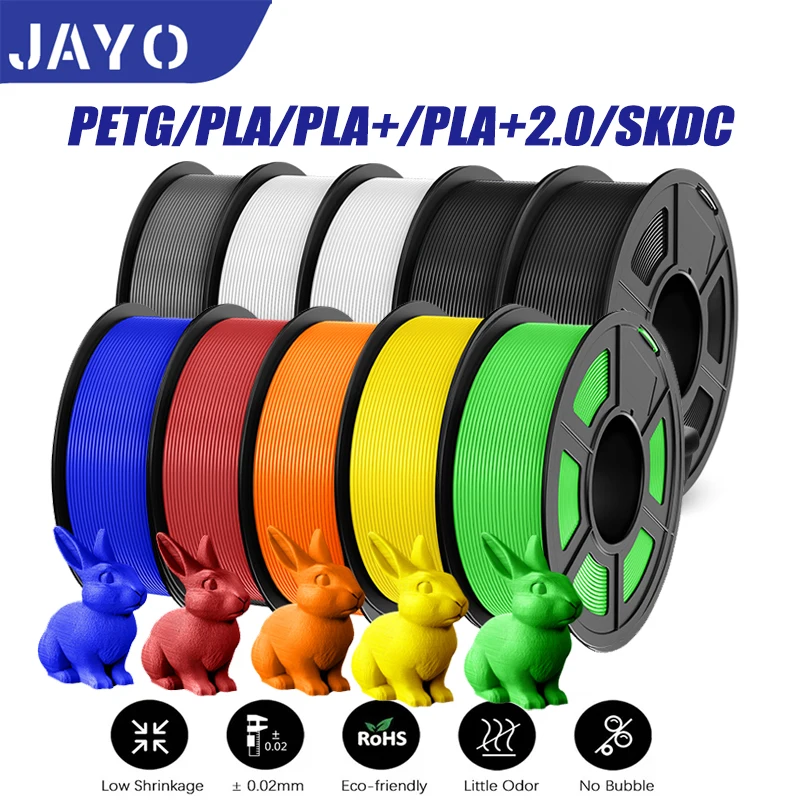 JAYO 10 rotoli pla plus/petg/pla/pla+2.0/skdc Filamento 3d multicolore Stampa 1,75 mm FDM 100% senza bolle per materiali stampante 3D
