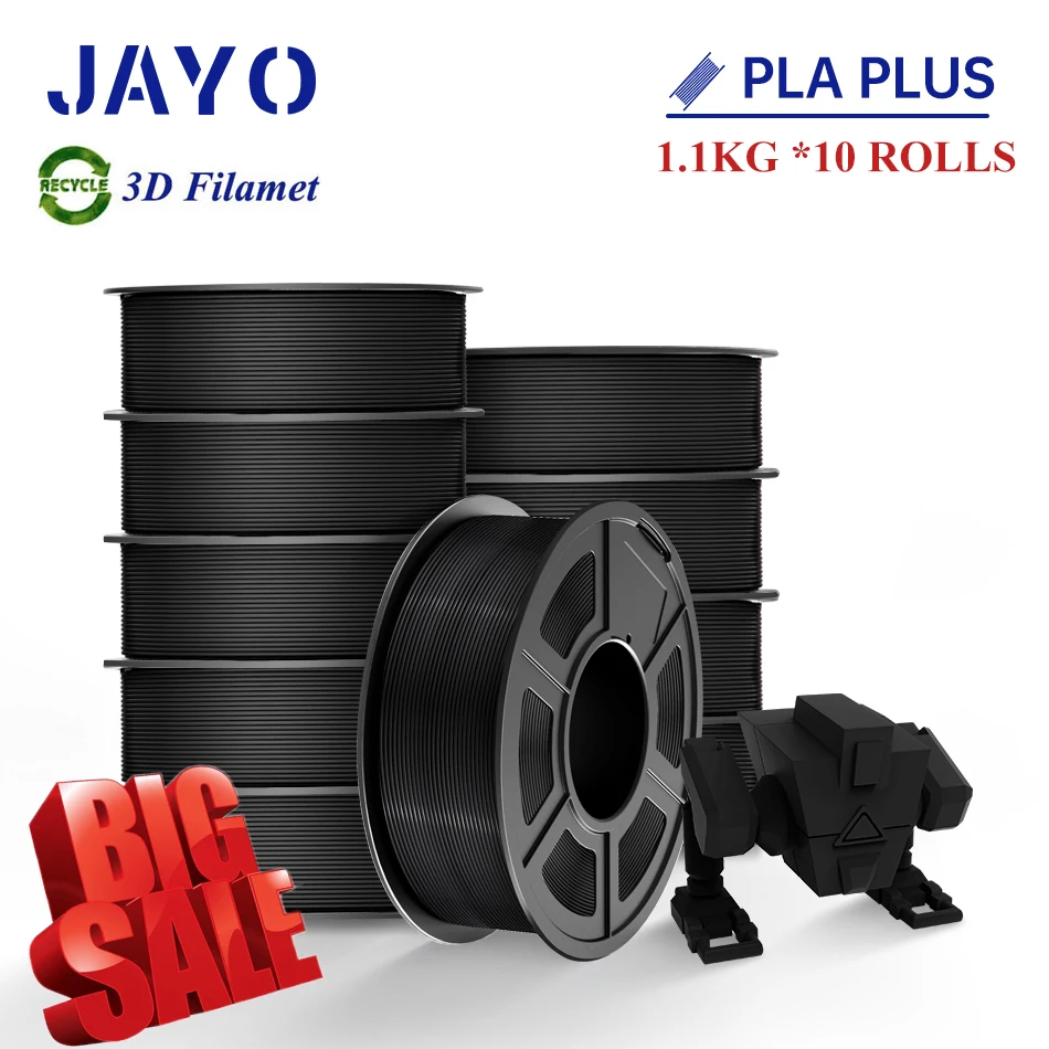 JAYO PLA/PETG/SILK PLA+/PLA più Filamento 3D 10 Rotoli/set 1.75MM Filamento stampante 3D Riciclo Materiali di stampa 3D Nero