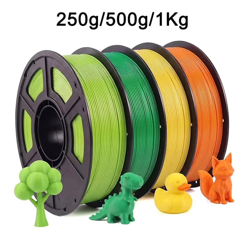Filamento per Stampante 3D PLA 250g 500g 1kg, Arancione, Giallo, Verde Erba e Verde Mela, 1.75mm, Filamento per Stampa 3D, Confezionamento Sottovuoto