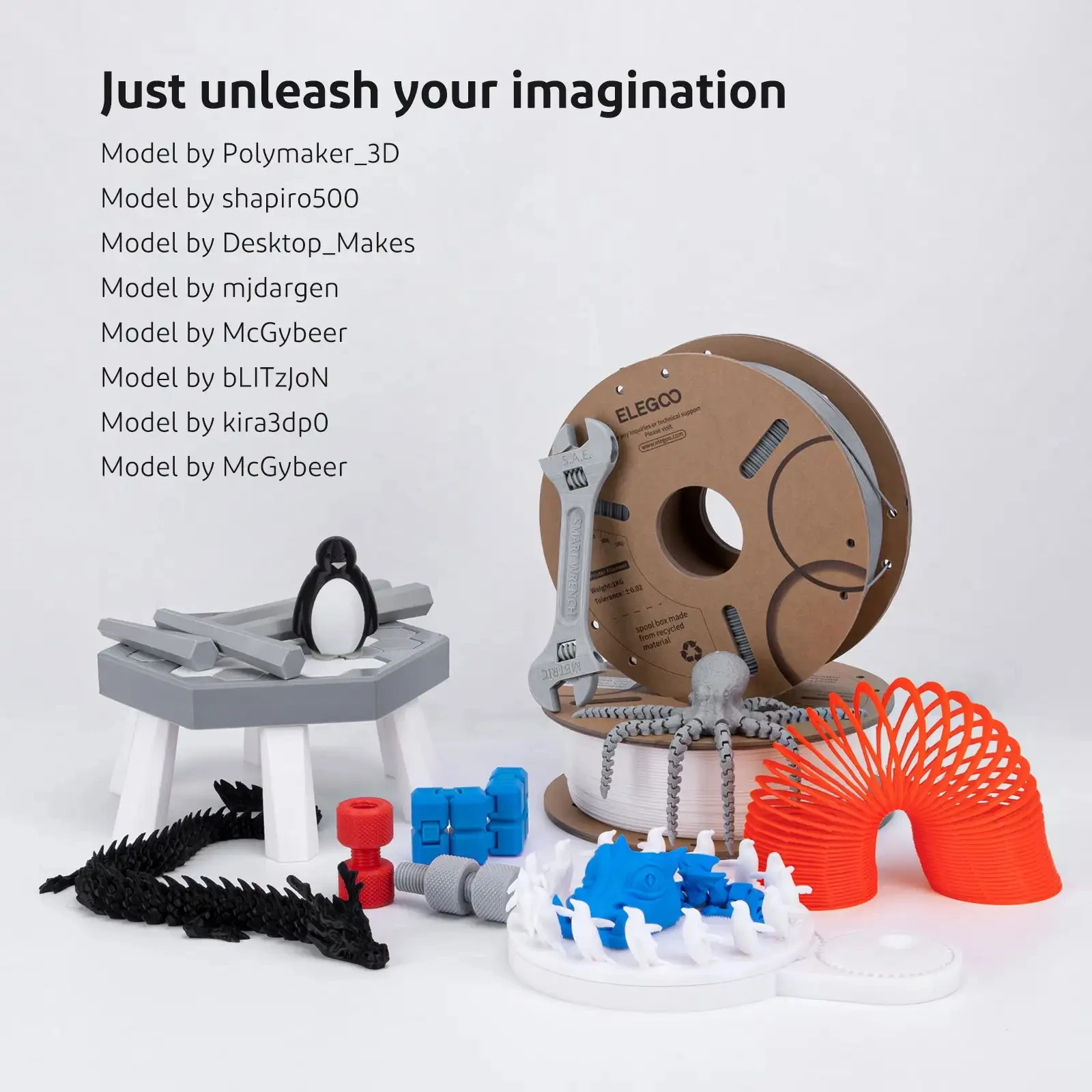 Filamento ELEGOO PLA+ 2KG/4KG/5KG/10KG 1.75mm 3D PLA per stampante 3D compatibile con la maggior parte delle stampanti FDM per UE e USA