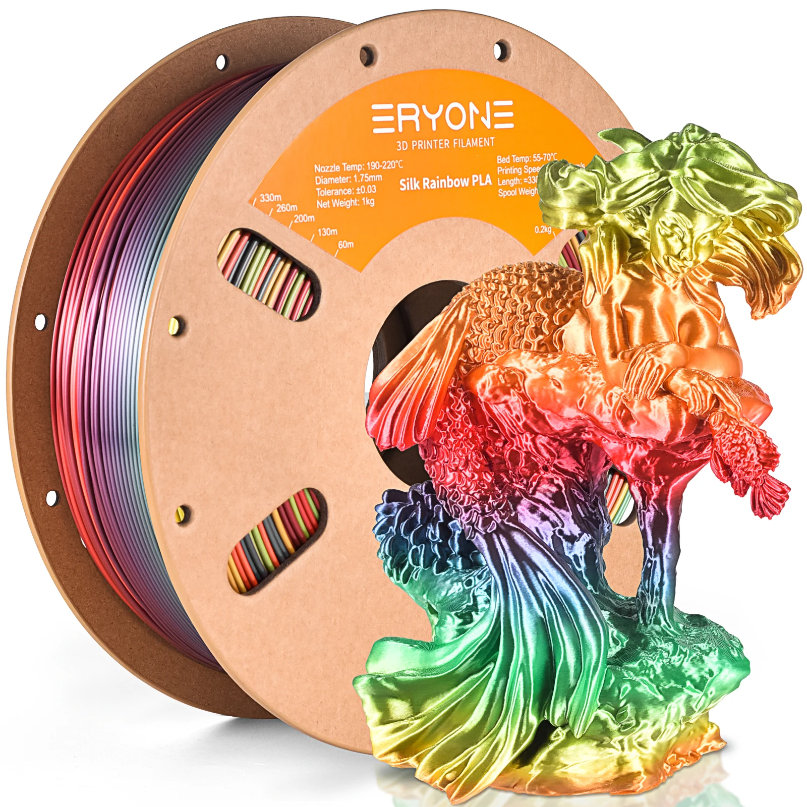Eryone Silk Rainbow PLA 1KG Filamento 1,75mm ±0,03mm Qualità eccellente per stampante 3D Sunset Tavolozza vibrante Materiali arcobaleno