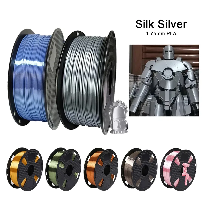 Stampante 3D da 1,75 mm Filamento PLA Seta Argento Materiale di stampa seta blu Penna 3D Stampa Filamento Rich Lustre Consumabili 500 g, 250 g