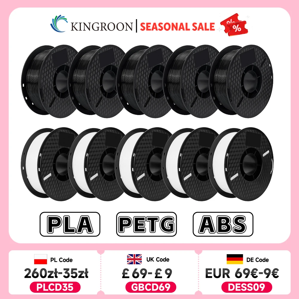 KINGROON 10KG PLA/ABS/PETG Filamento 1.75mm Nero Bianco Grigio, Commercio All'ingrosso 10 Rotoli PLA ABS PETG Plastica Per Stampante 3D