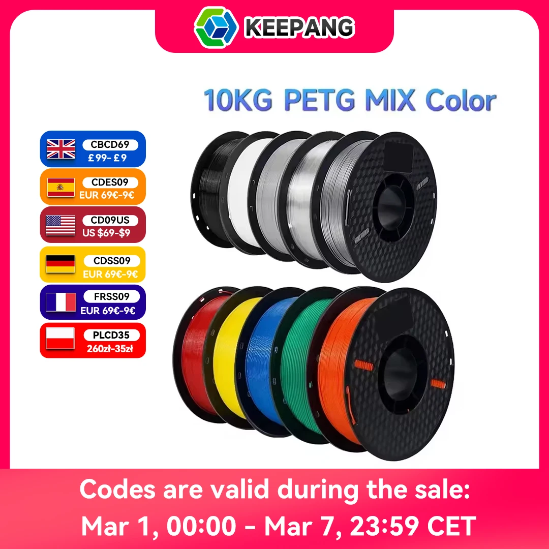 Filamento PETG da 10/5 kg per stampante 3D Materiale plastico 22LBS 1,75mm Materiali di consumo per filamenti 3D PETG ecologici non tossici per Ender