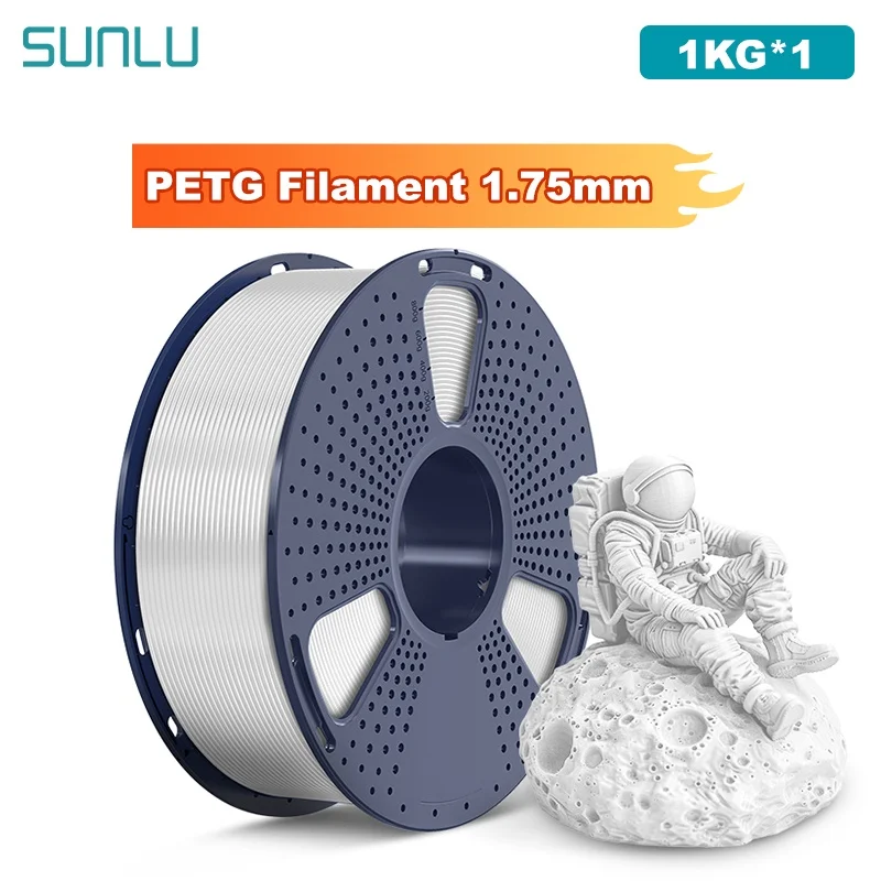 SUNLU 1KG PETG/Filamento per stampante 3D trasparente Bobina da 1,75 mm 1000 g (2,2 libbre) Filamento prelavato senza nodi Adatto alla maggior parte delle stampanti FDM
