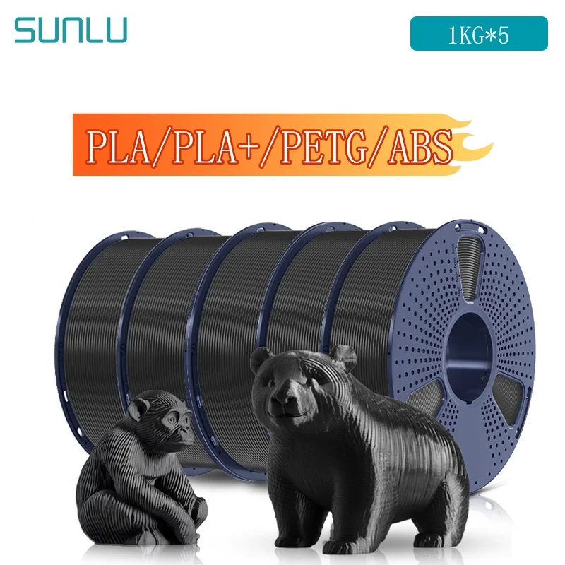 SUNLU 5KG Filamento 3D PLA/PLA PLUS/PETG/ABS Filamnet 1.75mm 5Roll 1KG Filamento stampante 3D avvolto ordinato per stampante 3D