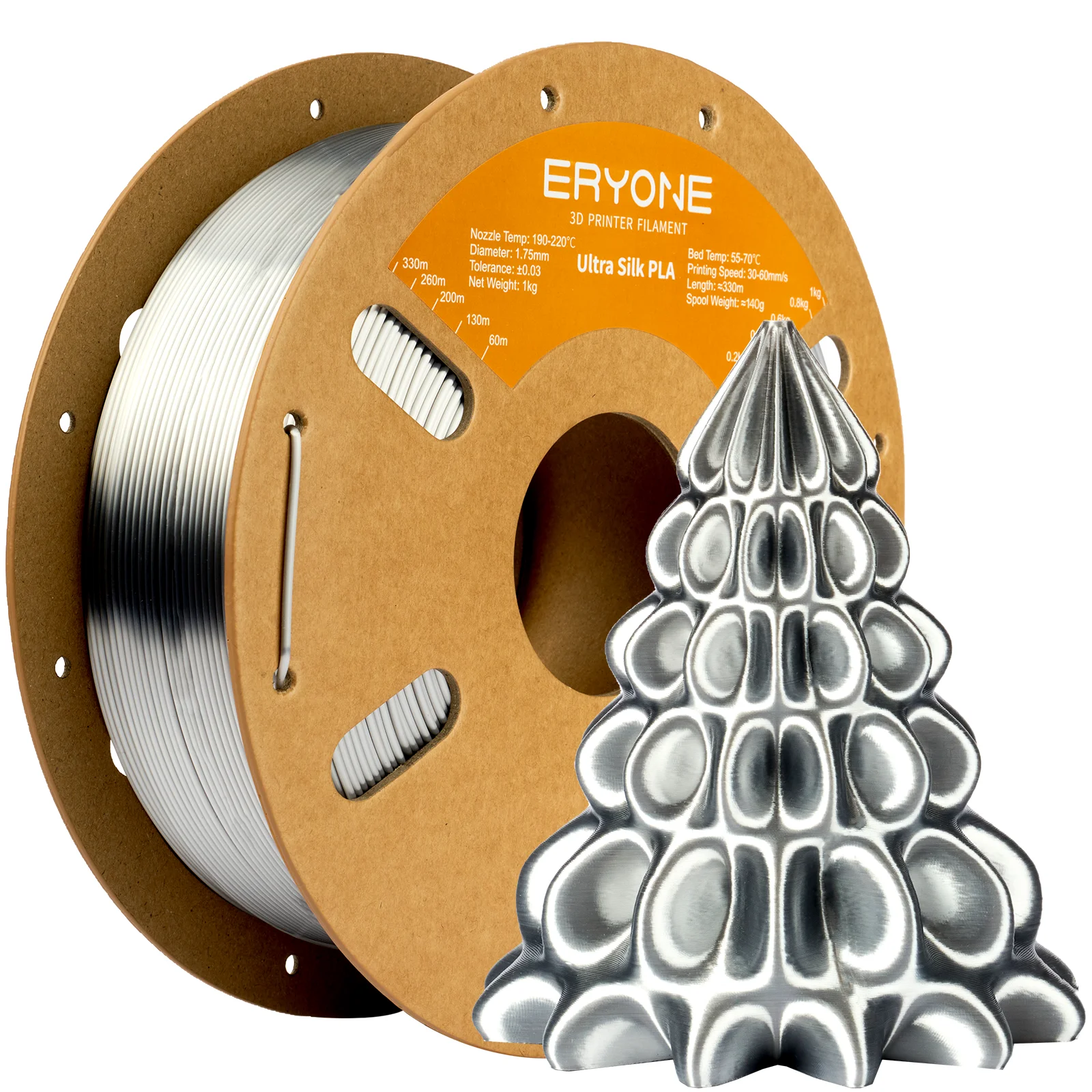 ERYONE Filamento PLA Ultra-Silk per Stampante 3D 1KG, 1.75mm, Finitura Lucida Effetto Seta, Superficie Liscia e Brillante, Colori Vivaci, Bobina da 1kg