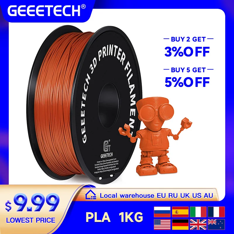 GEEETECH materiali di stampa 3D filamento PLA per stampante 3D FDM 1 Kg (2,2 libbre) confezione sottovuoto 1.75mm +-0.03mm