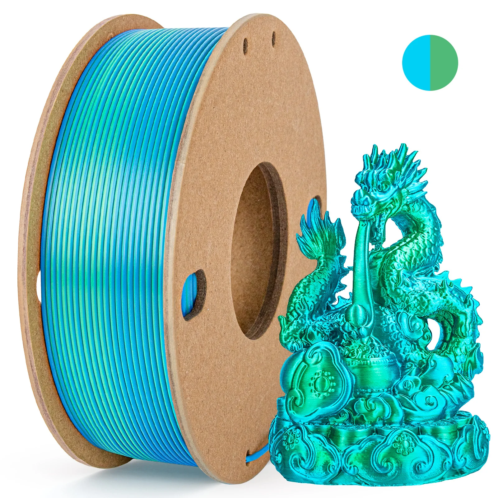 Filamento per stampante 3D PLA di seta 1,75 mm 250 g Filamento per stampa 3D a doppio colore Filamento per stampa 3D PLA 2 in 1 Colore Cielo Blu Verde
