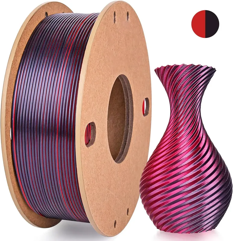 Doppio filamento per stampante 3D PLA in seta (nero e rosso) 1,75 mm, 250 g (0,55 libbre)/1 kg (2,2 libbre) Filamento per stampa multicolore lucido con cambio colore