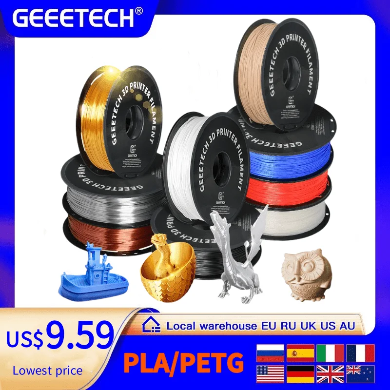 Filamento per stampante 3d Geeetech PLA PETG plastica ABS 1kg 1.75mm, stampante 3d filo, senza grovigli, materiali per filo da stampa 3d, legno, nero, bianco, seta