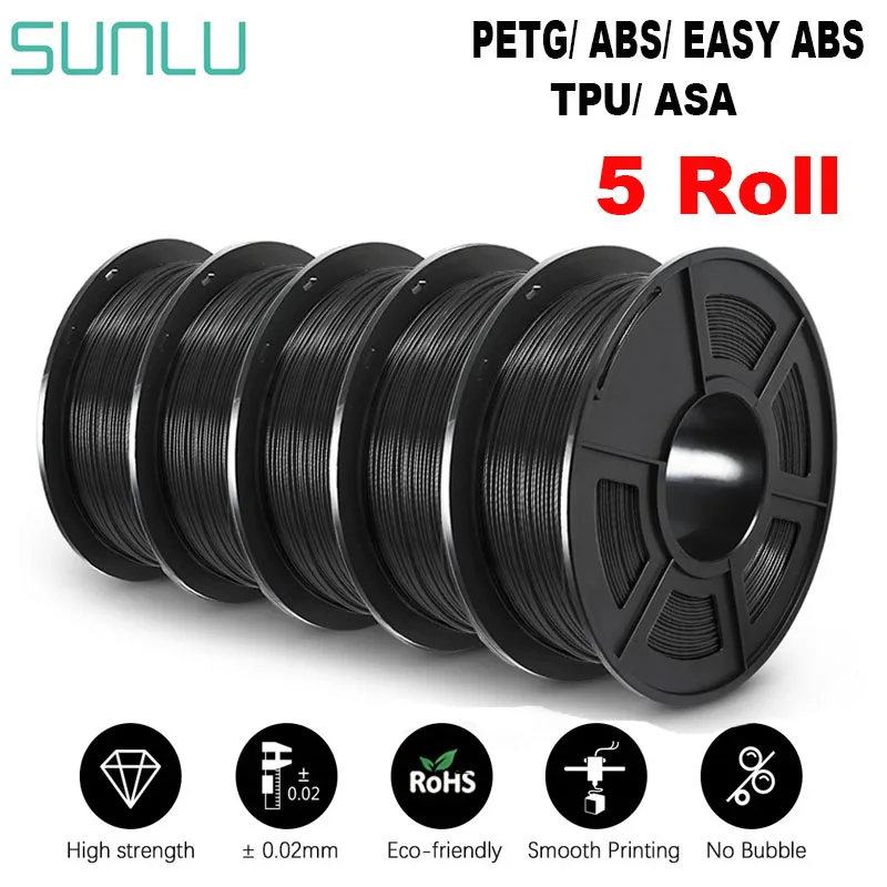 Filamento 3D SUNLU PETG/EASY ABS/TPU/ASA Filamnet 1,75 mm 5 rotoli 1 kg (TPU 0,5 kg/rotolo) Filamento stampante 3D per stampante 3D