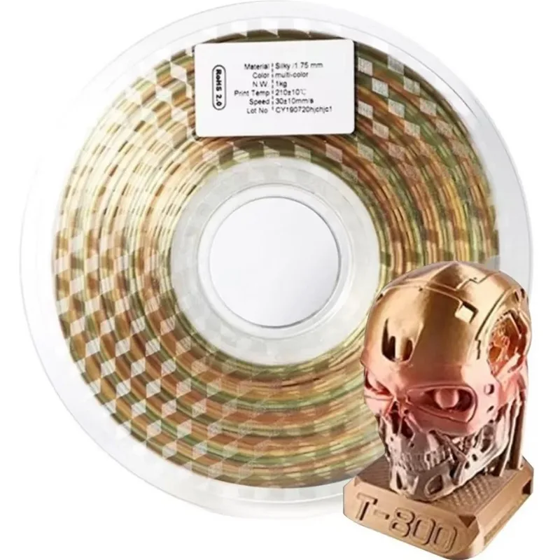 Filamento PLA Seta Arcobaleno che Cambia Colore 1.75mm 200g per Stampante 3D, Lucido, Liscio, Alta Velocità, Multicolore, Elevata Resistenza